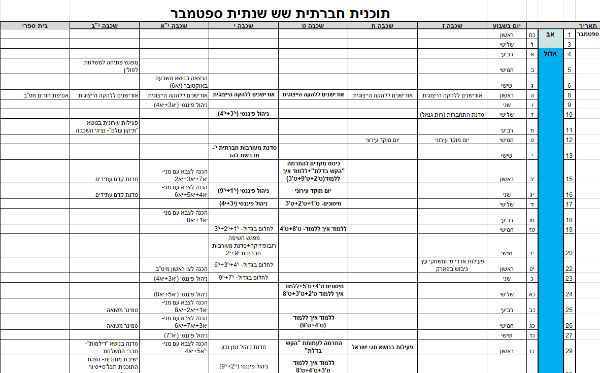 תוכנית לחודש ספטמבר 2025
